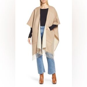 Nordstrom Tan and Cream Fringe Poncho
